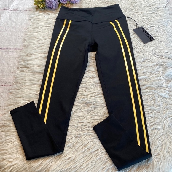 Splits59 Black Leggings with Gold Stripes - Picture 2 of 10